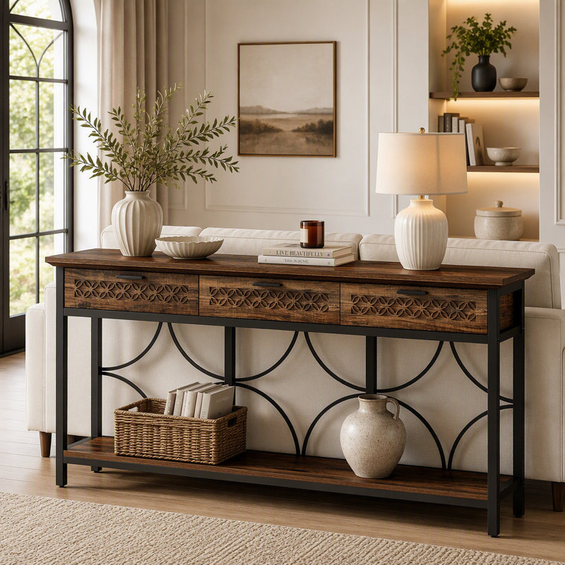 Table d'appoint 70,9 po, longue table d'appoint avec tiroirs de rangement