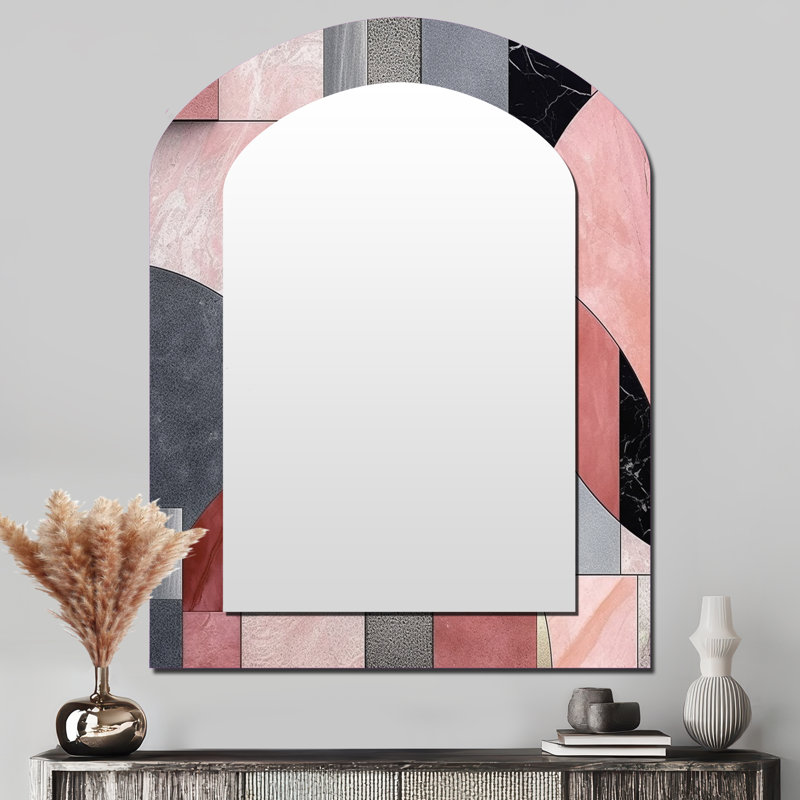 Pink Transcendent Angles II - Miroir décoratif en arc abstrait sur métal, 43 po x 33 po