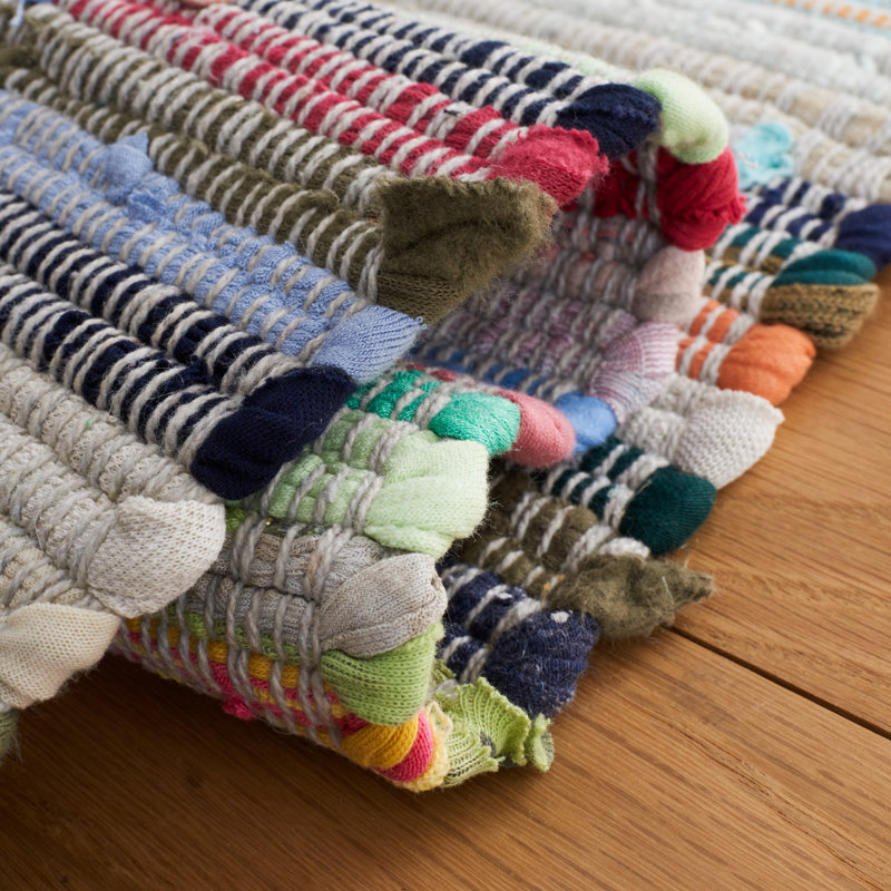 Mireia Rug Hand Woven Cotton Striped Rug, Rectangle 3' x 5'