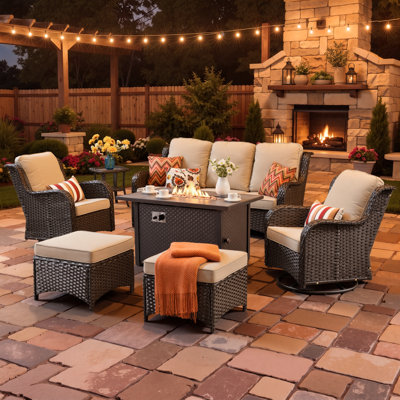 Guillen 5 - Person Wicker/Rattan Fire Pit Seating Group With Swivel Chairs and Cushions