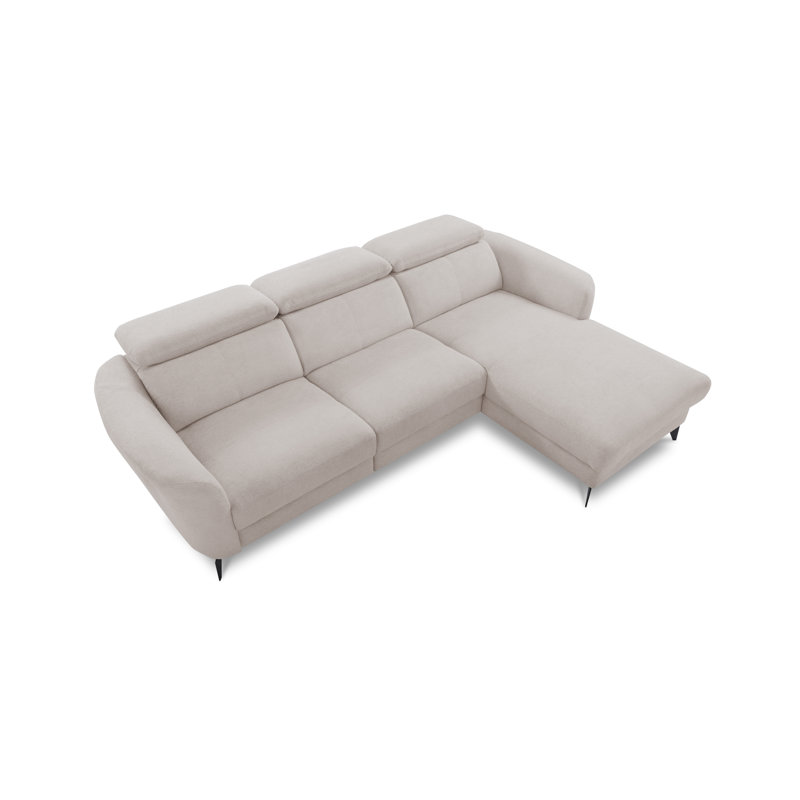 Brighton Power Reclining Corner Sofa with Adjustable Headrests in Chenille Fabric, Beige, Right Hand Facing