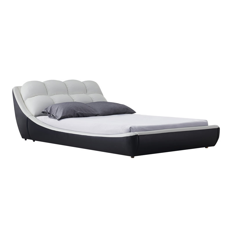 Lit plateforme tapissier Meulaboh, Noir / Blanc, Grand