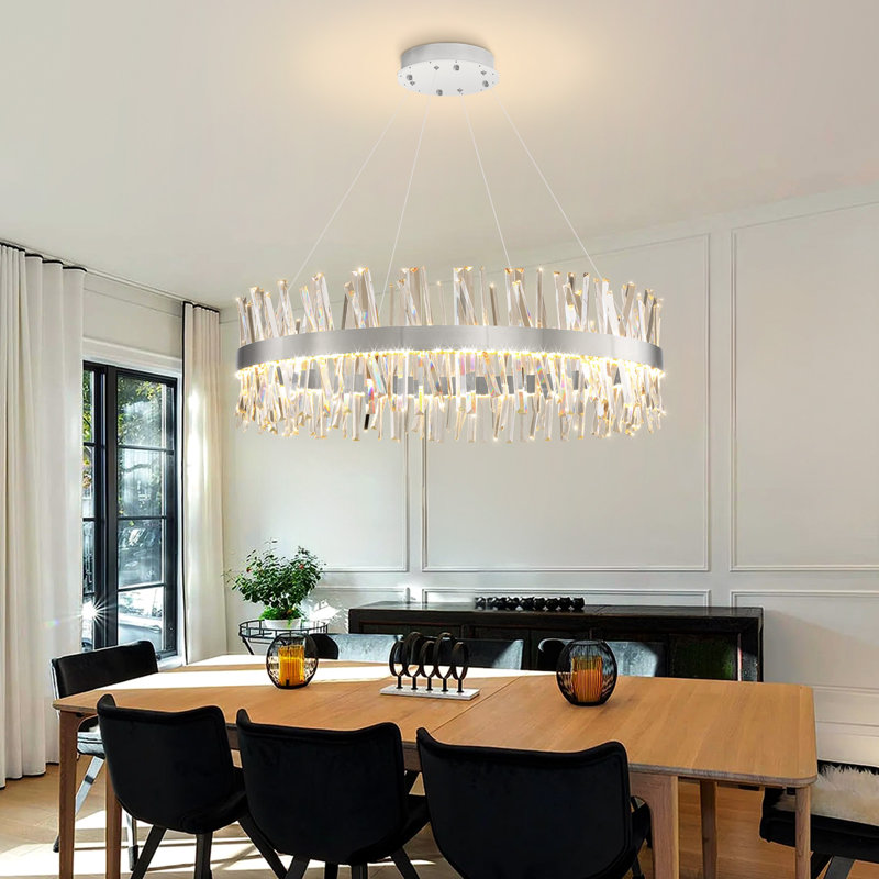 Lustre en cristal Glam, H 78 po x l 24 po x P 24 po, Noir mat