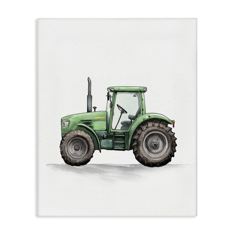 Camion de travail, tracteur vert, conception par Christine Simpson Art, H 20 po x l 16 po
