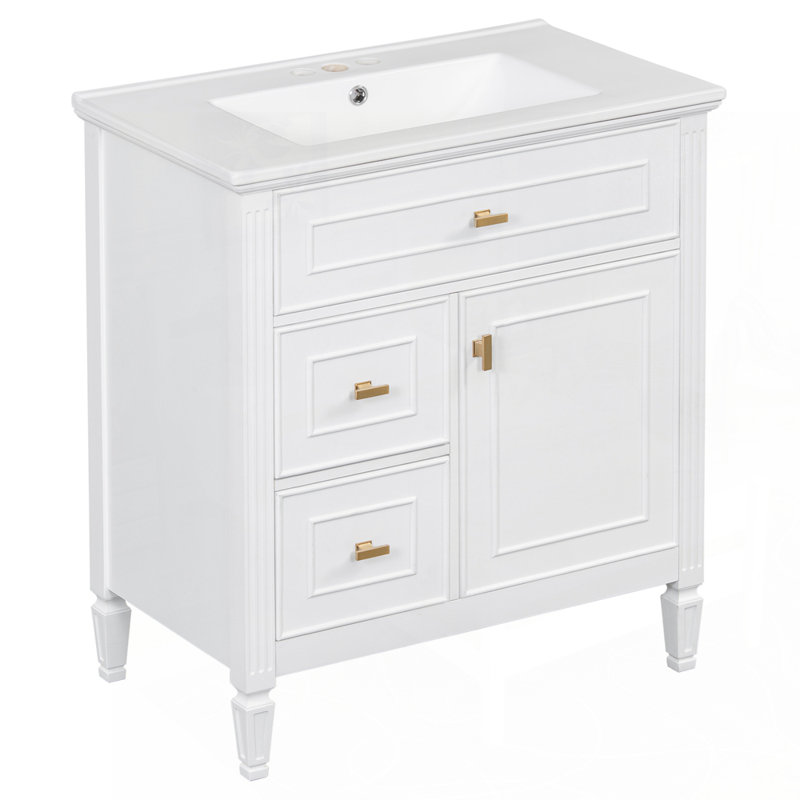 Meuble-lavabo polyvalent avec plusieurs tiroirs et tablettes, Blanc