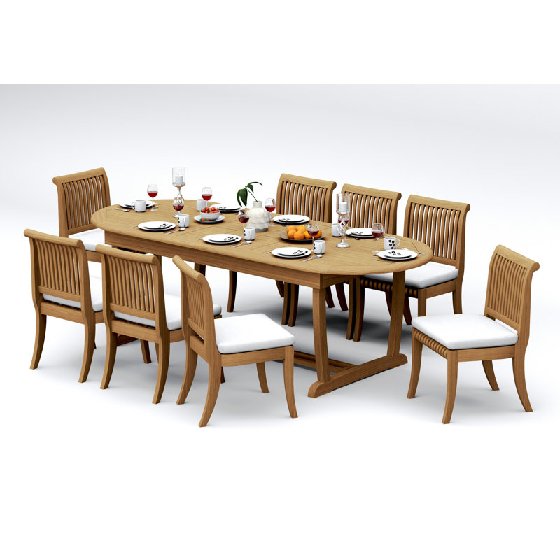9 Pcs Grade-A Teak Wood Dining Set: 94" Mas Oval Trestle Leg Table And 8 Giva Armless Chairs #11GV2300, 8