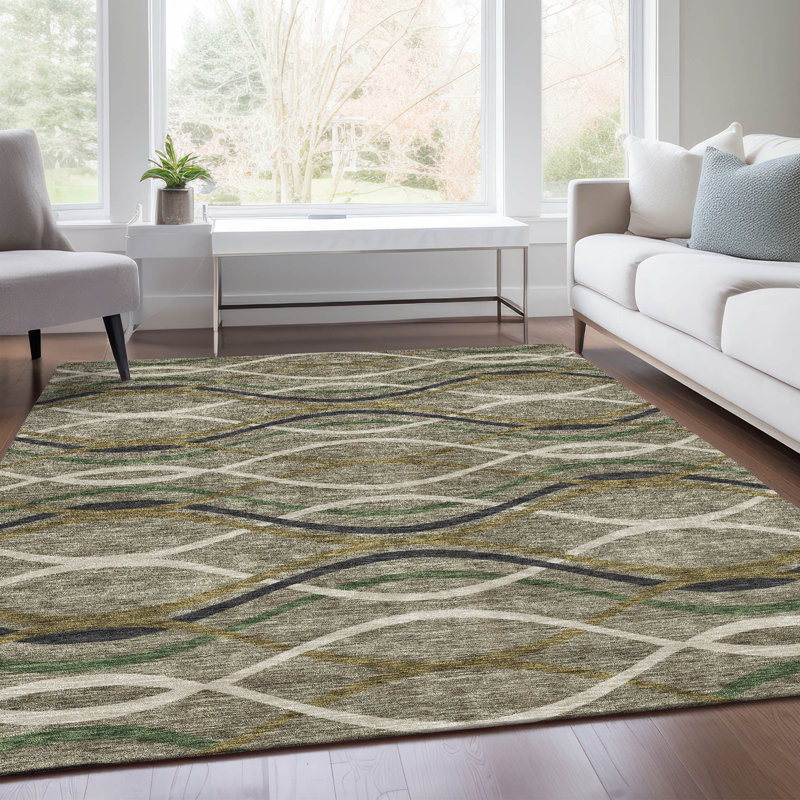 Tapis taupe en polyester tissé à la machine Lamanna, Rectangle 2 pi 6 po x 3 pi 10 po