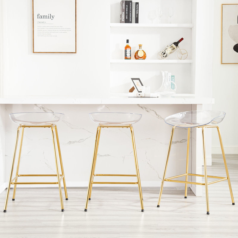 26" Counter Stool With Metal Frame, Gold