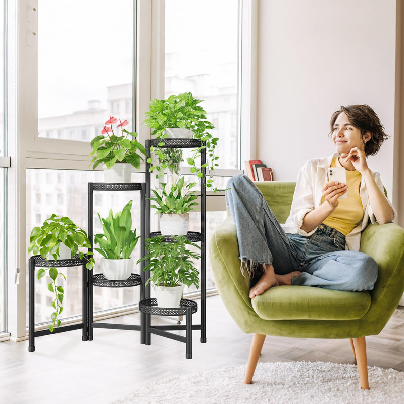 Support à plante à 6 niveaux pour l'intérieur et l'extérieur, Noir creux