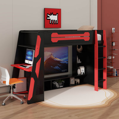Lit mezzanine simple avec bureau et lumière RVB