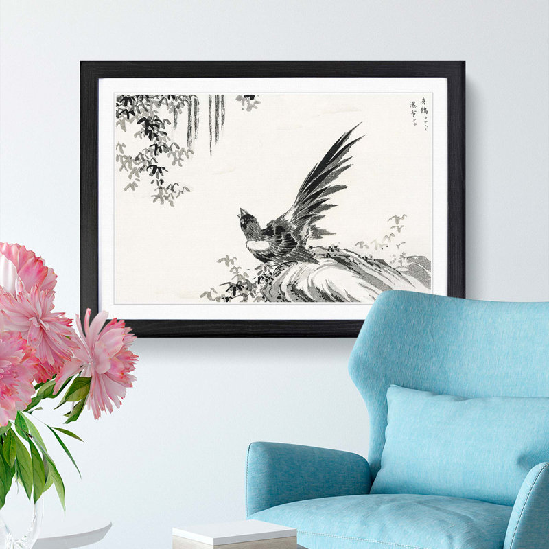 Japanese Magpie by Numata Kashu - Framed Print, Black Framed, 27cm H x 36cm W x 2cm D