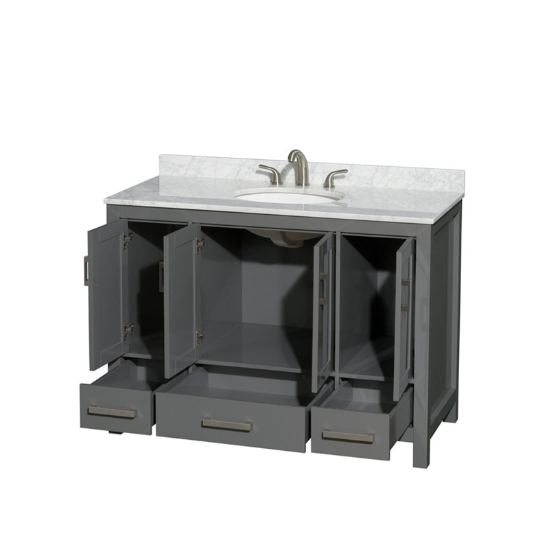 Sheffield 48" Single Bathroom Vanity Set, White Carrara Marble, Dark Gray