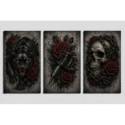Grande impression de toile de crâne de panthère noire rose gothique foncé