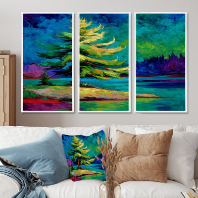 «Vibrant Green Pine Trees Morning Sun», ensemble d'art mural pin