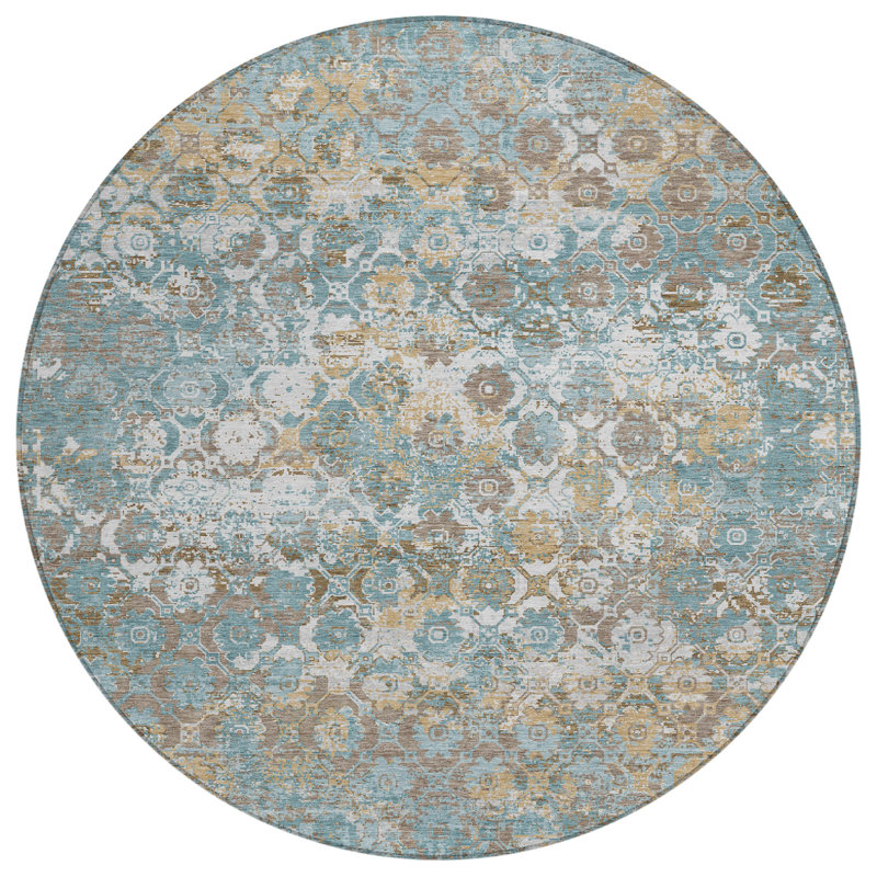 Machine Washable Indoor/Outdoor Chantille ACN2786 Modern Rug, 8' Round, Teal