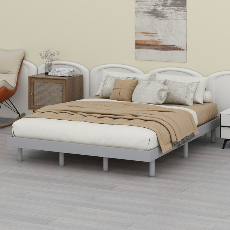 Modern Design Floating Platform Bed Frame, Grey