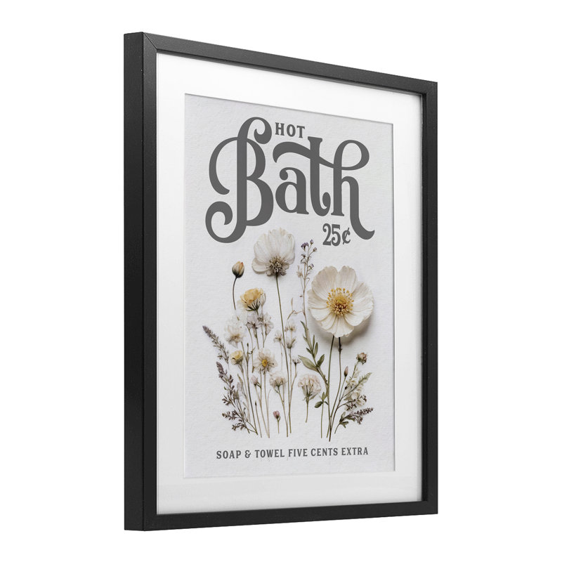«Pressed Flowers Hot Bath», reproduction imprimée sous verre encadrée, signée lettrée et doublée, Cadre noir minuit