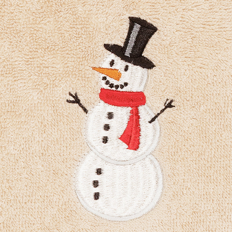 Christmas Hand Towels Snowman Embroidered Luxury Turkish Cotton Hand Towel, Sand