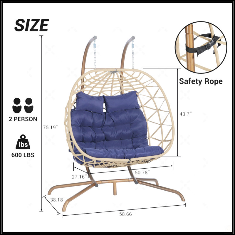 Fauteuil double avec support, Bleu très foncé, Brun