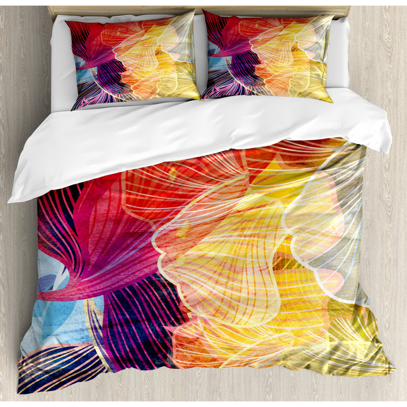 Modern & Contemporary Polyester Floral Duvet Cover, Queen Duvet Cover + 2 Shams