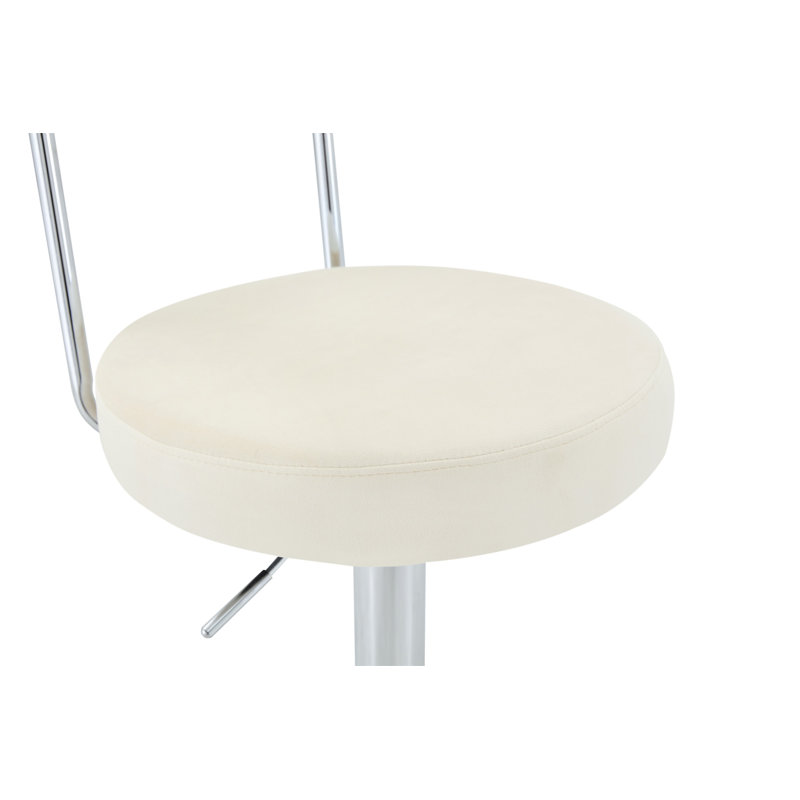 Ensemble de 2 chaises de bar réglables rembourrées en velours doux avec pieds chromés argentés, Off White/Silver