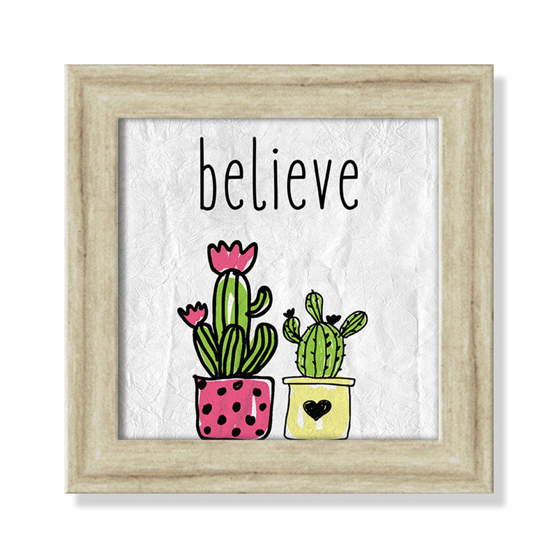 Cactus B, art encadré, H 8 po x l 8 po x P 0,6 po, Beige Flat Framed