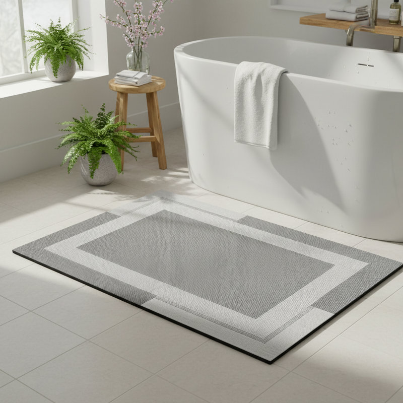 Tapis de bain antidérapant mince avec envers en caoutchouc, tapis de salle de bain lavable à séchage rapide 16 po x 24 po