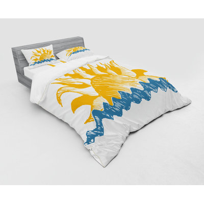 Ensemble de housse de couette jaune / bleu en microfibre