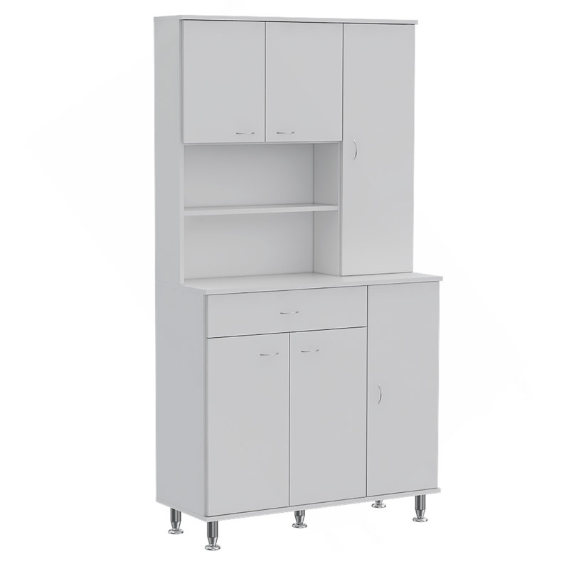 Garde-manger Della 90, un tiroir, plusieurs armoires, deux tablettes ouvertes - blanc