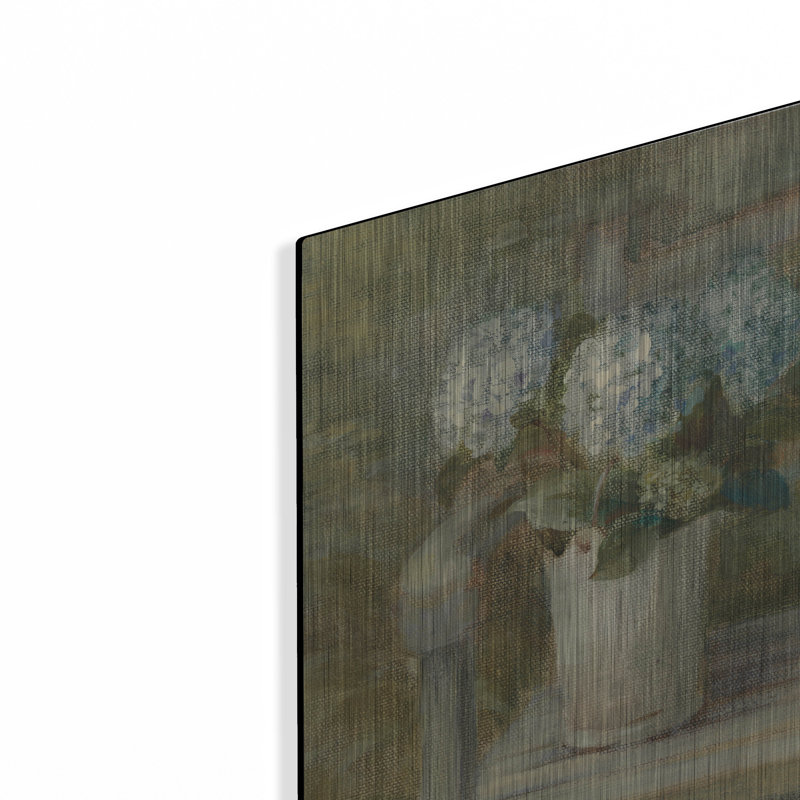 Art mural en métal Winston Porter «Hydrangea Bouquet On Bench» par Danhui Nai, H 16 po x l 12 po