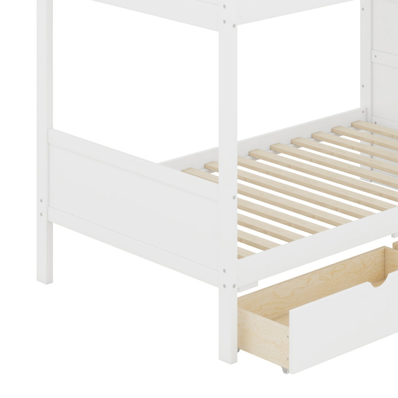 Lit superposé avec 2 tiroirs et armoire à couches multiples, Simple sur simple, blanc
