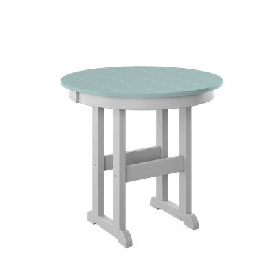  Table ronde 33 "à hauteur de comptoir". Sauge et blanc