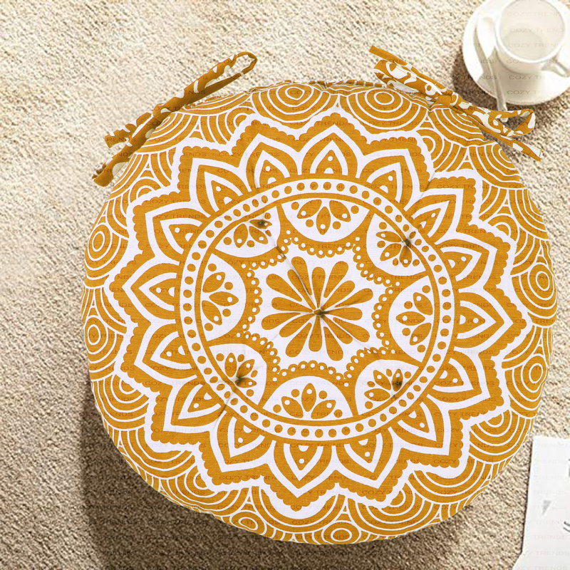 Coussin de chaise Mandala fait à la main, Jaune