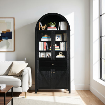 Black Freestanding Cabinet, Engineered Wood Material, Suitable For Primary Living Space, Multi - Purpose Use As Storage And Display, Beautiful Arch Design