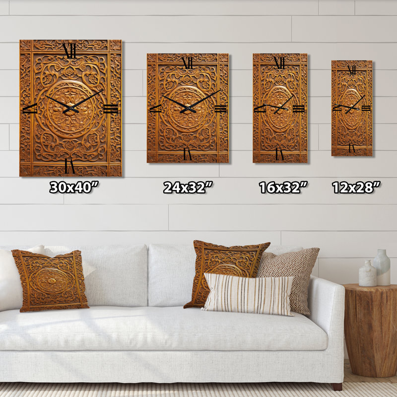Vieille porte en bois sculpté IV - horloge murale rétro, Très grand