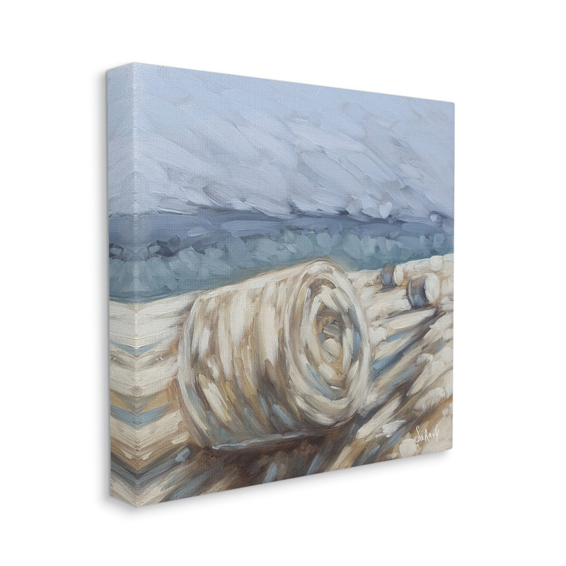 Champ de ferme champêtre Hay Bales par Sara G. Designs - Peinture, H 17 po x l 17 po x P 1,5 po, Toile tendue