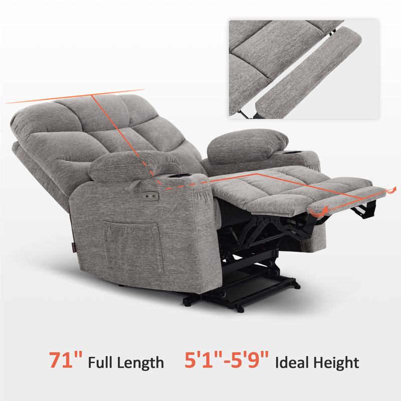 Wide Power Recliner Lift Chair with Extended Footrest For Big People, Fabric, Gray