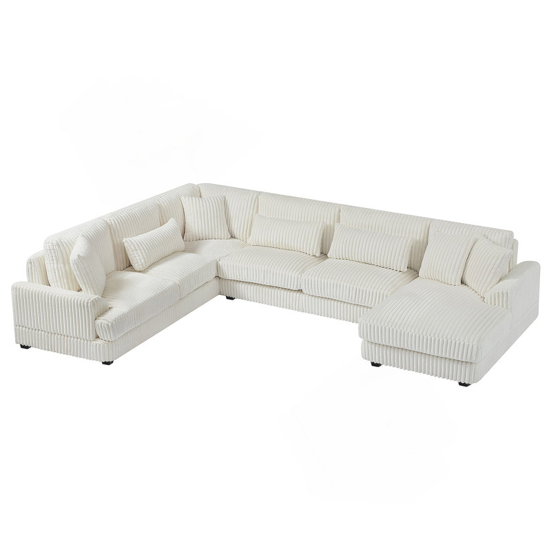Canapé modulaire surdimensionné de 129 po en forme de U de 129 po Canapé moderne revêtu de velours côtelé doux avec une chaise longue pour le salon, beige