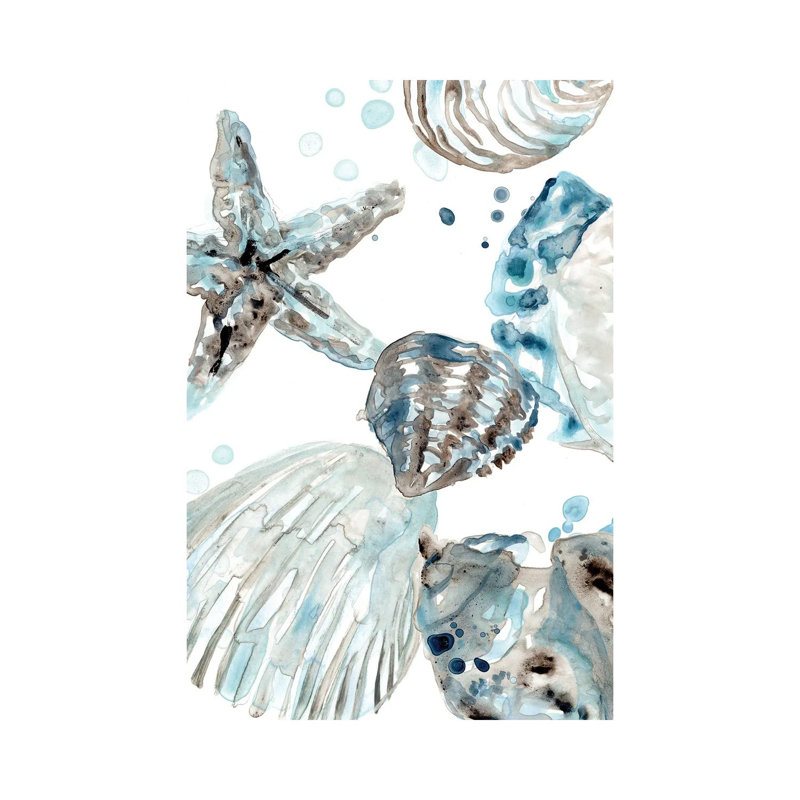 Cerulean Seashells II by June Erica Vess - Wrapped Canvas Painting, 20.32 cm H x 30.48 cm W