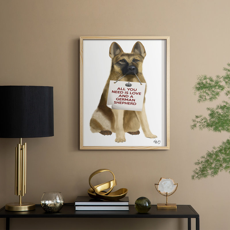 «Love and German Shepherd», reproduction encadrée - bois massif, H 21 po x l 17 po