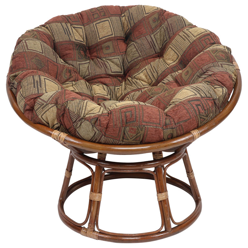 Coussin de chaise papasan chenille, L 48 po x P 48 po, Rouge / brun clair géométrique