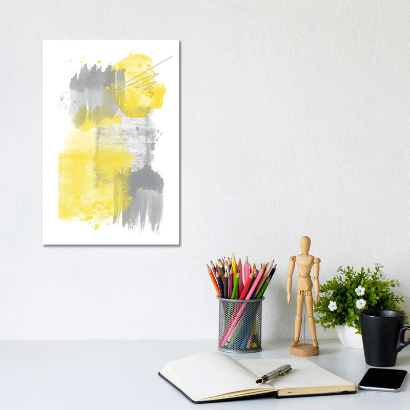 Watercolor Shapes VI | Illuminating Yellow & Ultimate Grey by Melanie Viola - Wrapped Canvas Painting