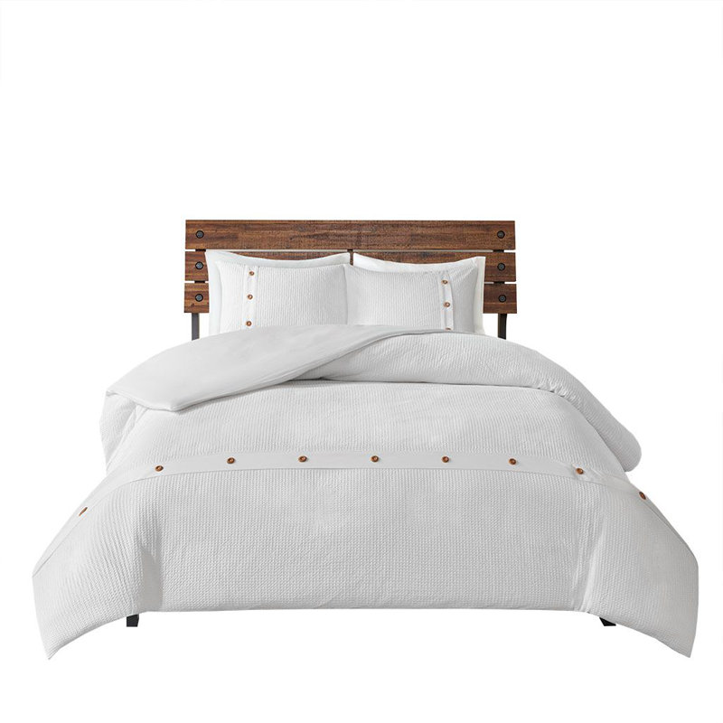 Ensemble de housse de couette en coton gaufré 3 pièces Marcus, Blanc, Édredon très grand / très grand californien Hou
