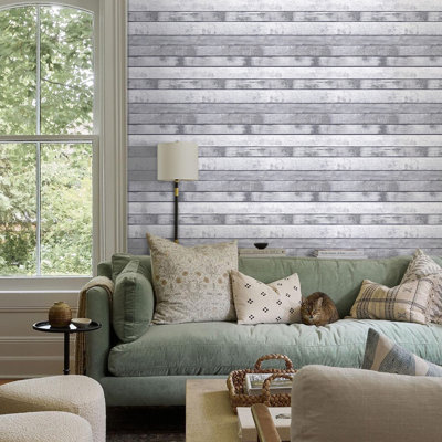 10 Pcs 3D Faux Wood Wall Panels Peel and Stick – 11.8"x11.8" Ultralight PVC Peel and Stick Wood Tiles for Bedroom, Bathroom, Kitchen Backsplash, Fireplace, Farmhouse and Interior Wall Décor (Covers 9.7 sq.ft.)-Grey