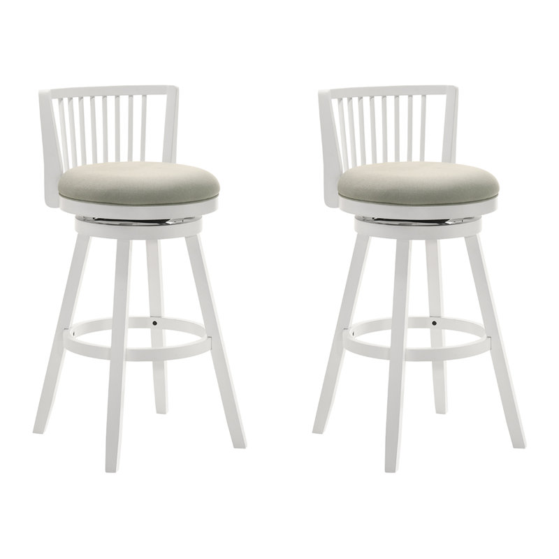 Tabouret de bar en bois d'hévéa à hauteur de comptoir ou de bar avec siège en tissu Drumrankin - ensemble de 2, Blanc, Gris