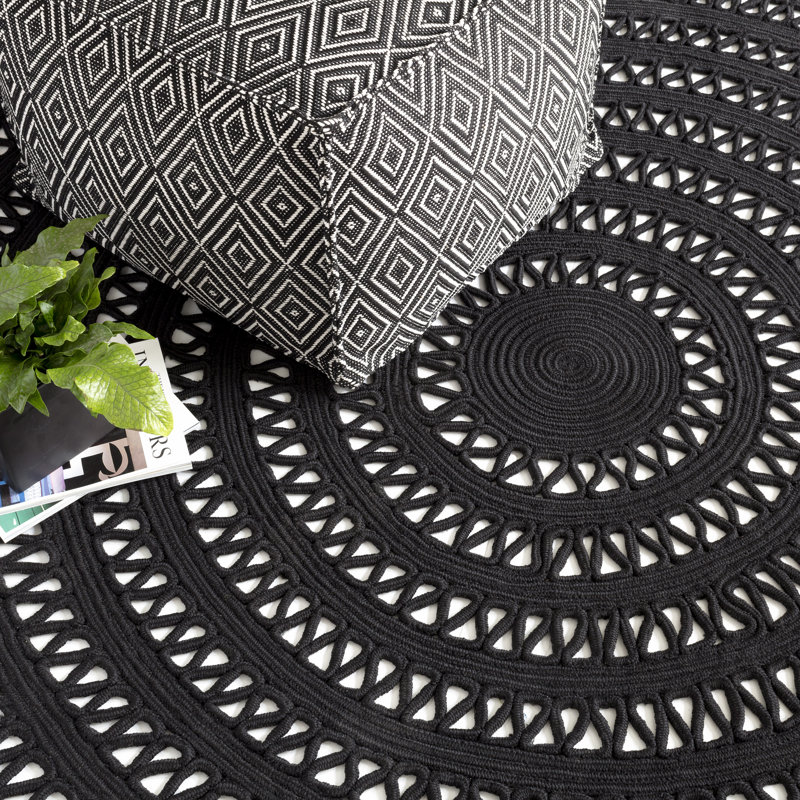 Bowline Black Indoor/Outdoor Round Rug, Round 10'
