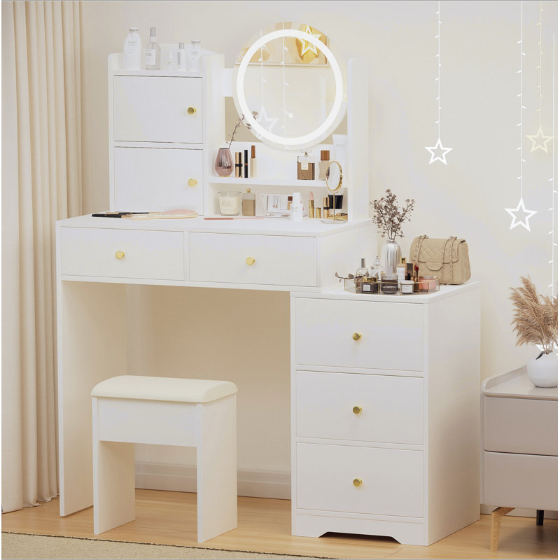 (48 cm) (noyer) Bureau de coiffeuse 3 en 1 avec miroir Plip