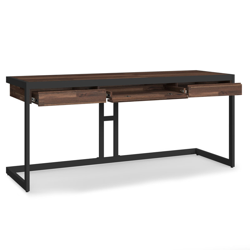 Erina 72"W Solid Acacia Wood and Metal Modern Industrial Writing Desk with Drawers and Flip-Down Keyboard Tray