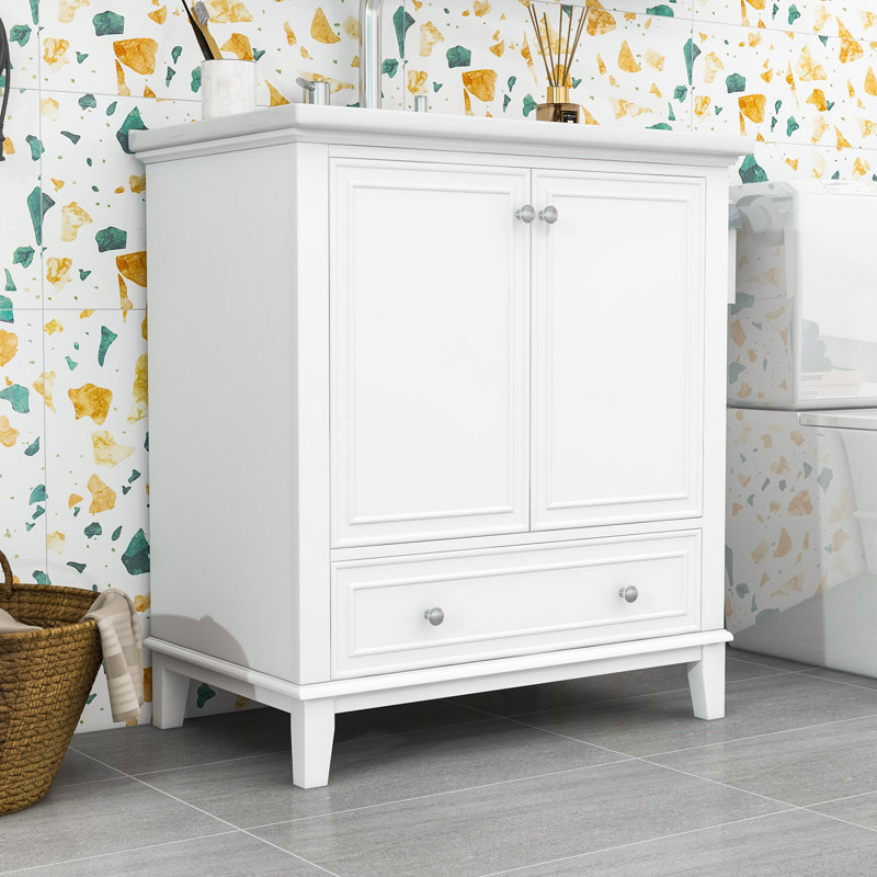 Meuble-lavabo simple 30 po avec plateau en céramique Niyoka, Blanc