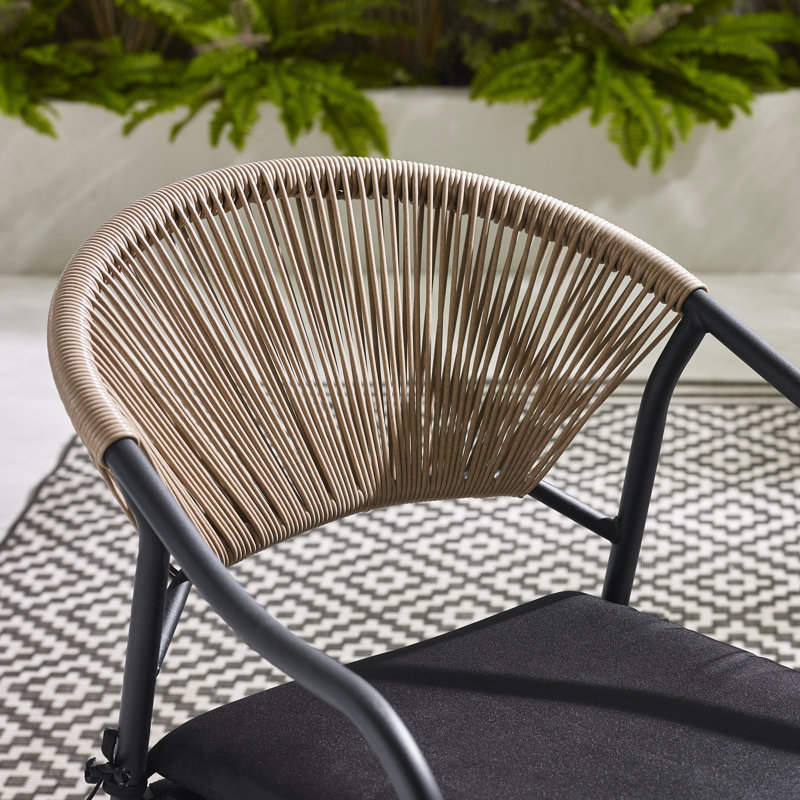 Alvino Set of Garden Dining Chairs - Metal Frame with Natural Rattan for Modern Boho Patio, Black